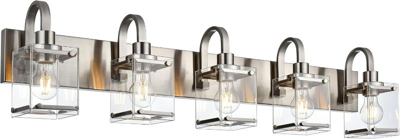 Photo 1 of Bathroom Vanity Light 5-Light Wall Sconce Lighting Modern Wall Light with Clear Glass Shade Modern Brushed Nickel Wall Lamp Mounted Lights Over Mirror for Living Room, Bedroom, Hallway