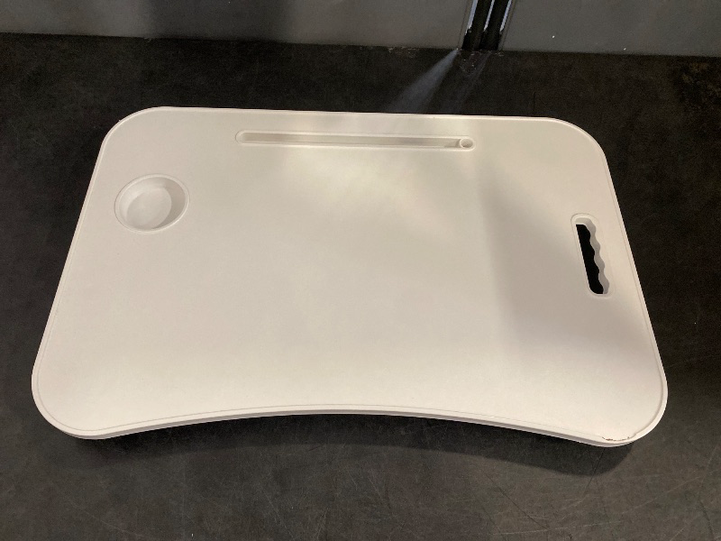 Photo 1 of Laptop Bed Desk, Foldable Lap Table, Portable Study Table, Laptop Stand with Cup Holder & Tablet Slot & Lifting Handle for Working Writing Drawing & Eating - White