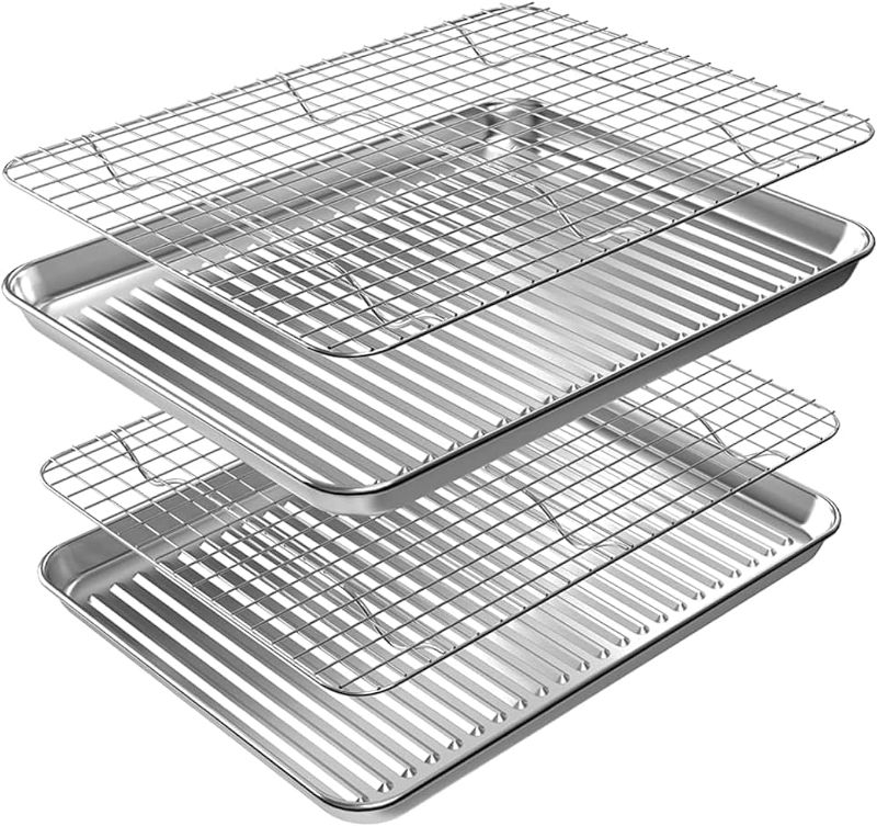 Photo 1 of ROTTAY Baking Sheet, Half Sheet Pan with Cooling Rack Set [2 Pans + 2 Racks], Stainless Steel Baking Pan for Oven, Warp Resistant & Heavy Duty & Rust Free, Size 18 x 12 x 1 Inches