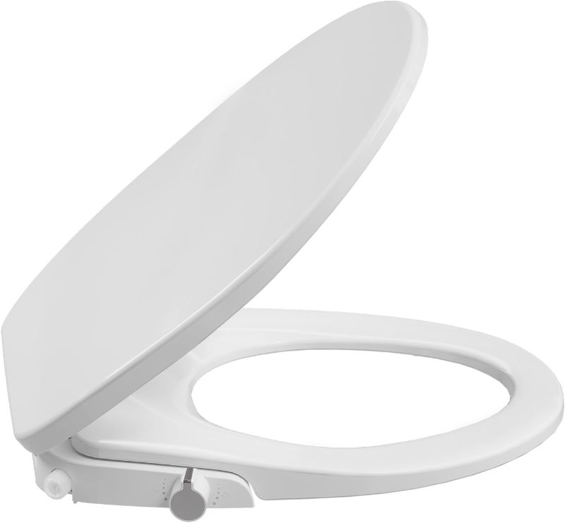 Photo 1 of Non-Electric Round Bidet Toilet Seat with Self-Cleaning Dual Nozzles, Soft-Close Quiet Lid, Adjustable Water Spray, Easy Installation, White Finish for Comfort