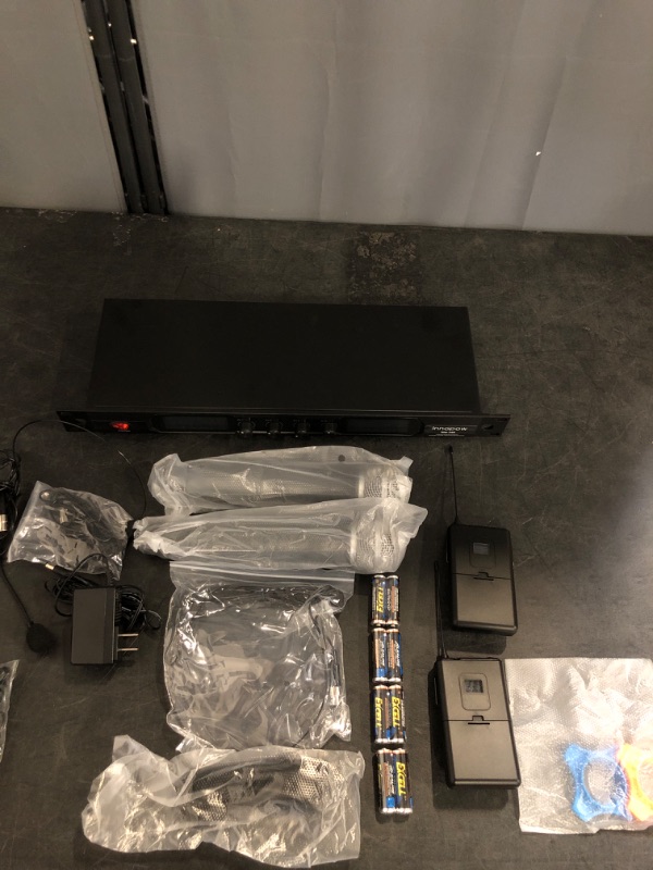 Photo 1 of 4-Channel Wireless Microphone System, Quad UHF Metal Cordless Mic, 2 Handheld Mics, 2 Bodypack Mics, Long Distance150-200Ft, Fixed Frequency, 16 Hours Use for Karaoke Singing, Church