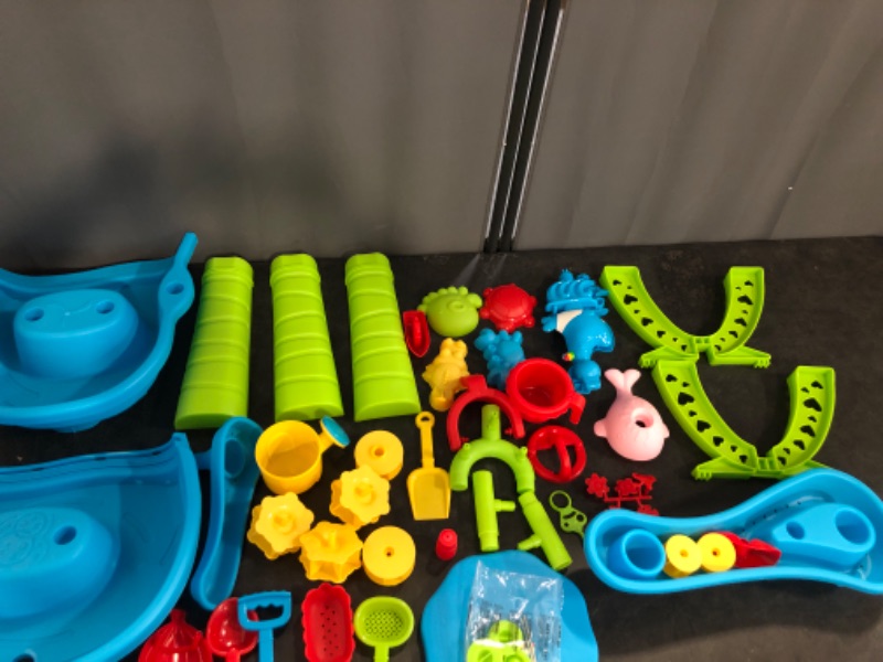 Photo 1 of 3-Tier Kids Water Table for Toddlers Kids Ages 3-5 4-8, Summer Outdoor Water Table Beach Kids Toys, Toddler Sensory Activity Sand Box Play Set with Rain Showers Splash Pond for Boys Girls
