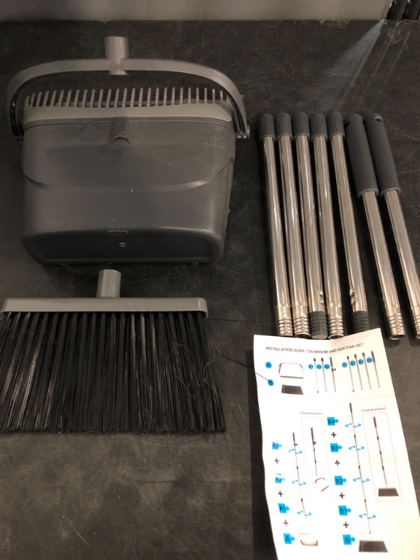 Photo 1 of Broom and Dustpan Set, Dust pan with Long Handle, Broom with Dustpan Combo Set, Broom and Dustpan for Home, Indoor or Outdoor Cleaning Tool (Deep Gray&Light Gray)