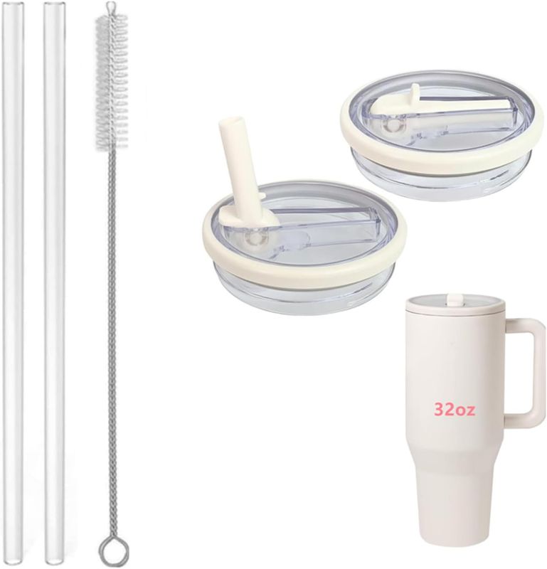 Photo 1 of 32 oz Tumbler Flip Straw Lid Replacement Fit for HydroJug Only,2 Pack Leak Proof for HydroJug Lid Replacement Spill Proof Reusable Tumbler Cover Compatible with 32oz HydroJug Cup Accessories (Cream)