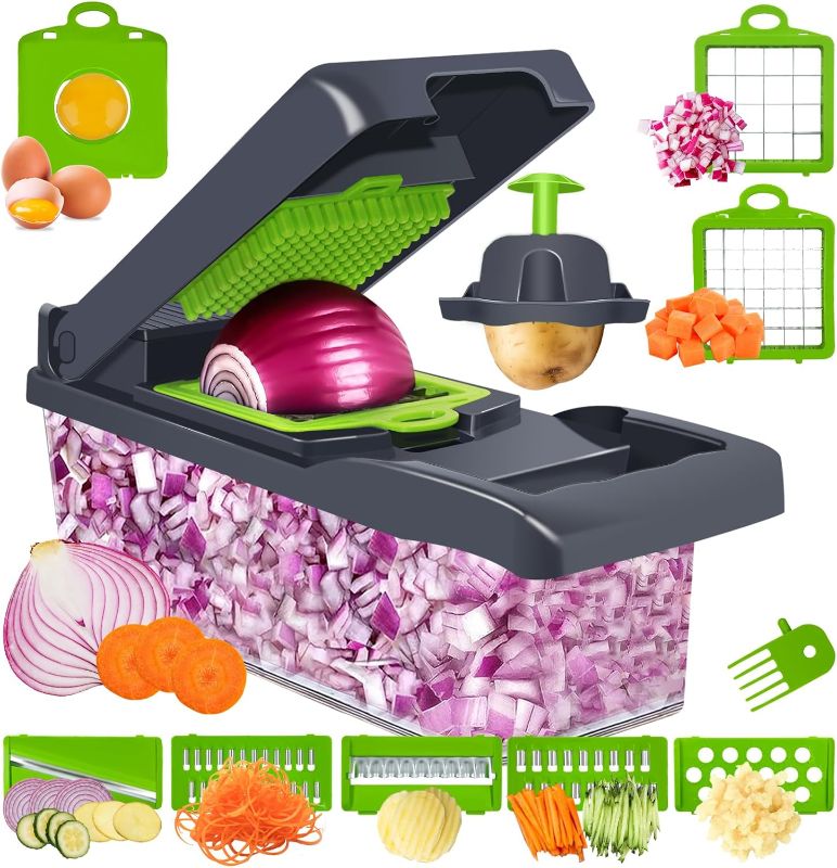 Photo 1 of Vegetable Chopper, Multi-Functional 14 in 1 Food Chopper With 3 Blades and 5 Blades for Cutting Onions, Carrots, Tomatoes, Fruits