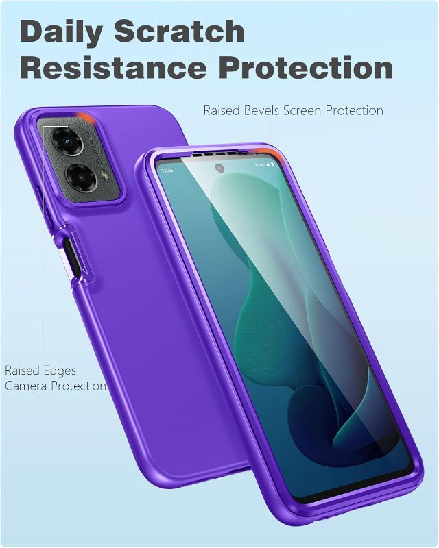 Photo 1 of FNTCASE Motorola Moto G-5G-2024 Case with Built-in Screen Protector | Protective Silicone Cell Phone Cover | Rugged Shockproof Full Body | Slim Dual Layer Cover | for Men Women Kids | Purple