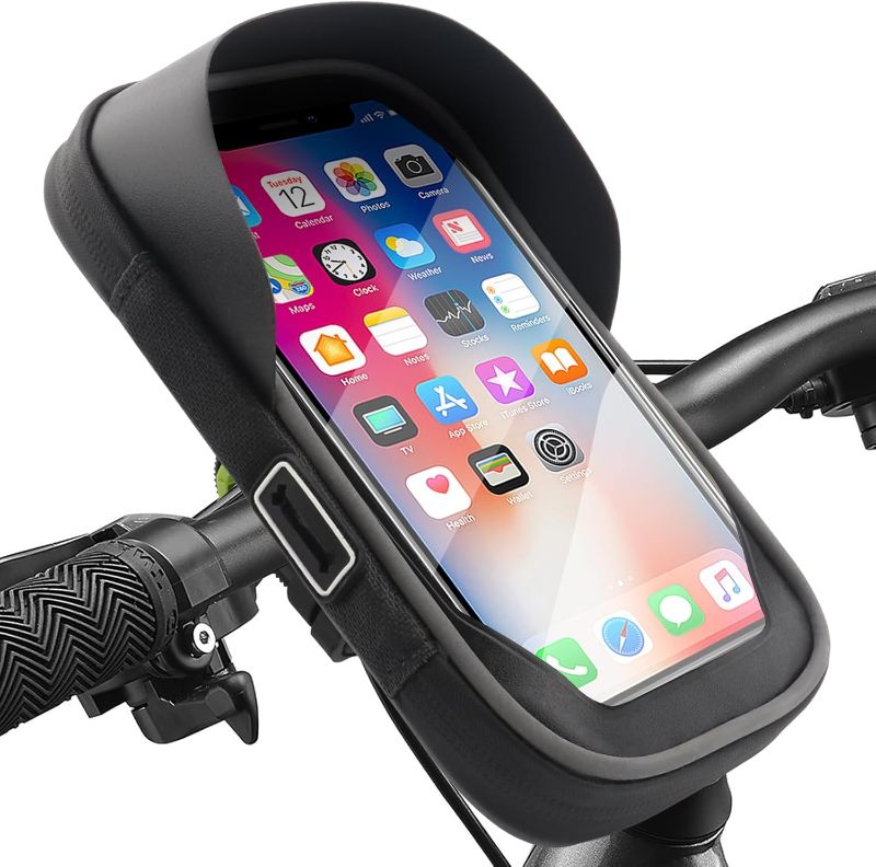 Photo 1 of Bike Phone Handlebar Bag Holder Bike Phone Holder Waterproof Bike Bag with Sun-Visor Rain Cover, TPU Touch Screen, Handlebar Mount Bicycle Phone Front Frame Bag Bike Phone Mount for Bike