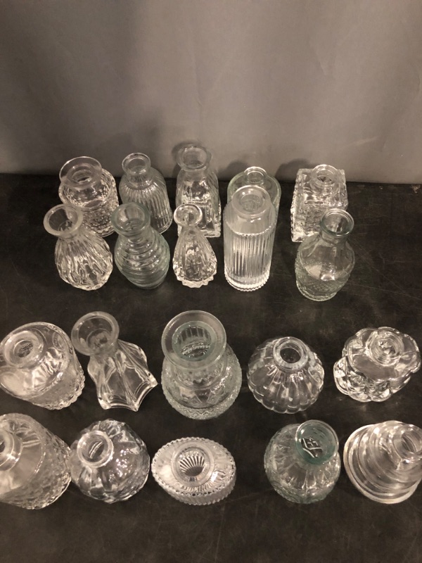 Photo 1 of Set of 20 Glass Bud Vases,Small Clear Vases,Wedding Centerpiece Table Decorations,Clear Vintage Embossed Mini Vases,Flower Arrangements in for Party or Home Decor