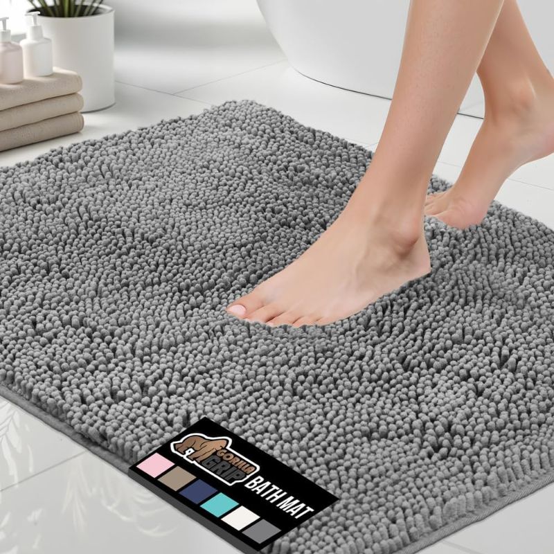 Photo 1 of GORILLA GRIP Bath Rug Mat 30x20, Thick Soft Absorbent Chenille, Quick Dry Microfiber Mats, Rubber Backing Washable Shower Floor Rugs, Bathmat Runner, US Designed Bathroom Home Decor Accessories Grey