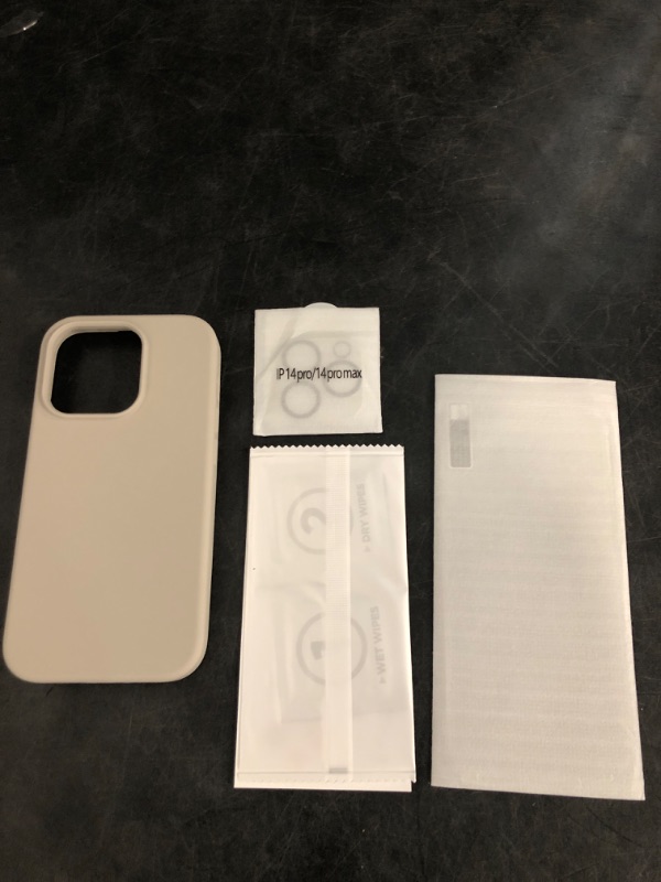 Photo 1 of GONEZ for iPhone 14 Pro Case, Compatible with Magsafe, with Screen Protector + Camera Lens Protector, Soft Anti-Scratch Microfiber Lining, Shockproof Liquid Silicone Phone Cover, Stone