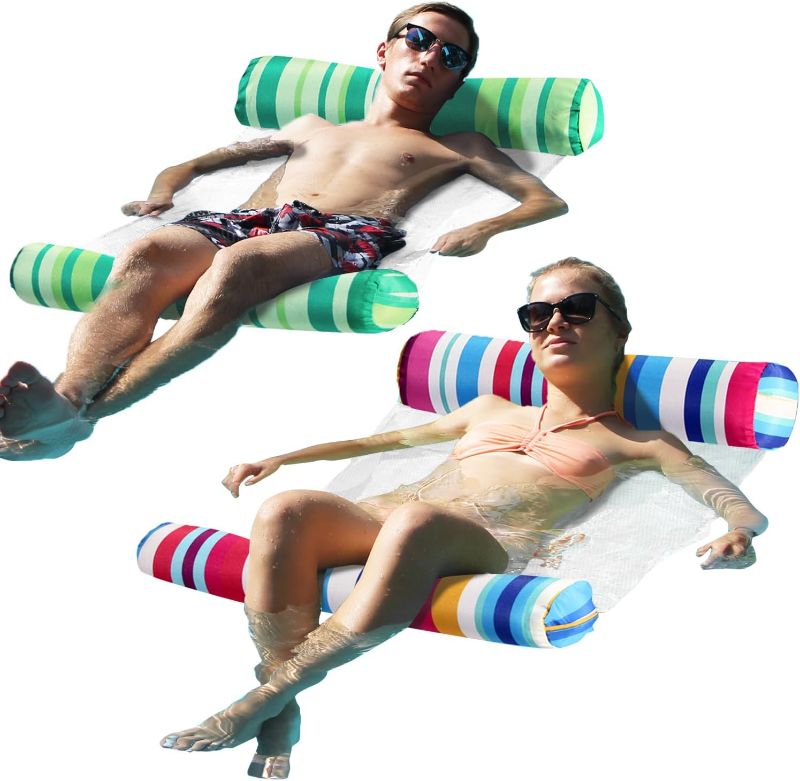 Photo 1 of FindUWill 2 Pack Fabric Water Swimming Pool Floats Hammock, XL, Inflatable Multi-Purpose Water Hammocks Floaties (Saddle, Lounge Chair, Hammock, Drifter), Pool Float Lounger for Adults Vacation
