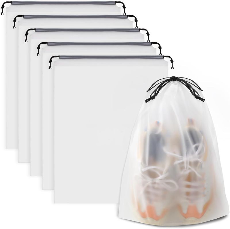 Photo 1 of Waterproof Travel Drawstring Shoe Bags for Packing, Storage, Travel Essentials for Men and Women, 15.7 x 11.8 inches, Clear, 5 pieces