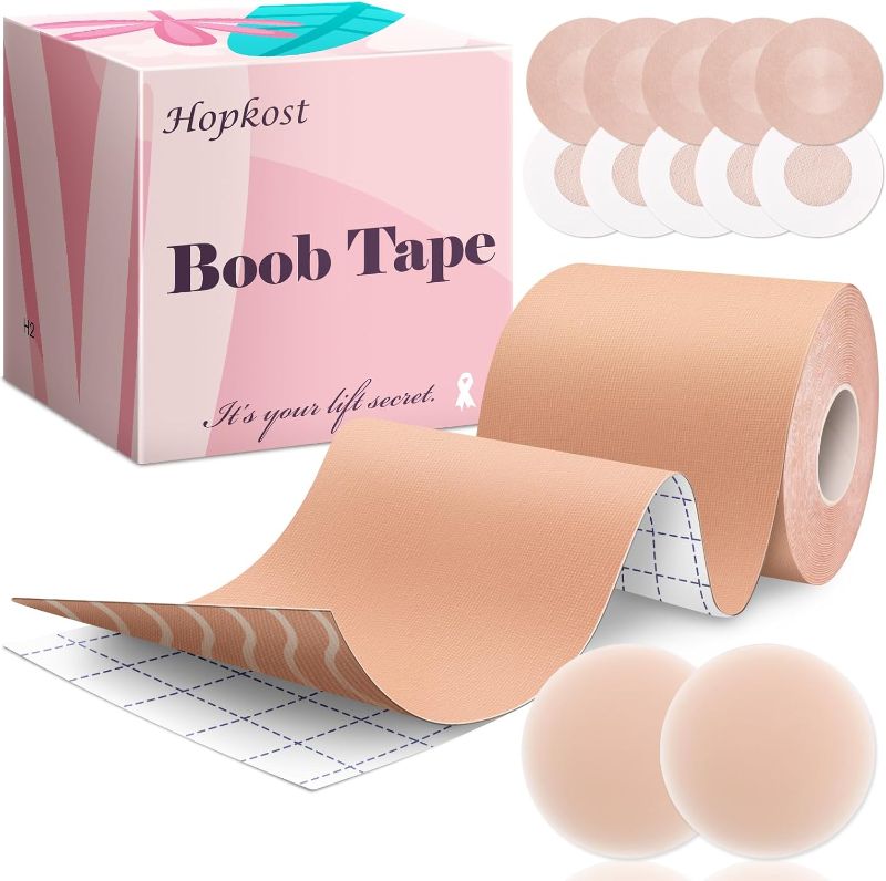 Photo 1 of Boob Tape Breast Lift Tape for Large Breasts with 2 Pcs Nipple Covers Invisible Boobtape for A-G Cup(Beige,3 in)