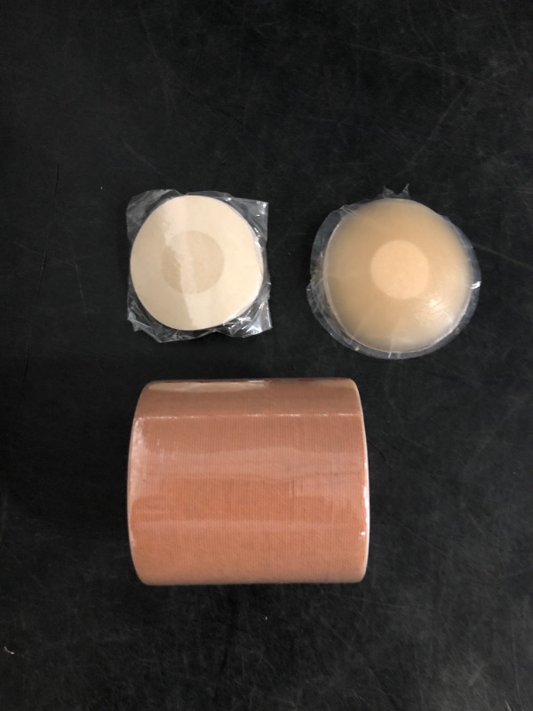 Photo 1 of Boob Tape Breast Lift Tape for Large Breasts with 2 Pcs Nipple Covers Invisible Boobtape for A-G Cup(Beige,3 in)
