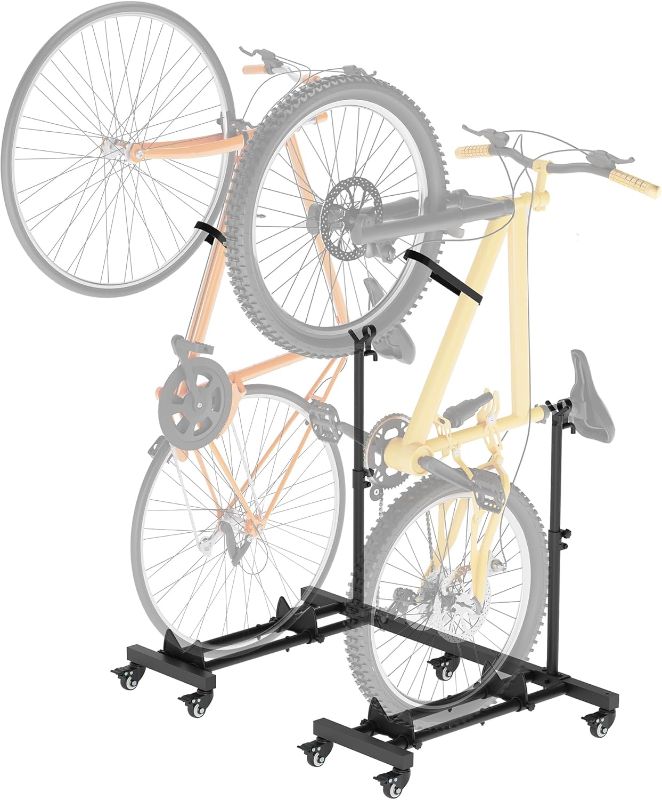 Photo 1 of Vertical Bike Stands (2 Pack)?Standing Bike Rack for Garage Floor?Upright Bicycle Floor Stand Indoor Bike Holder with Adjustable Height for Garage & Apartment - for Wheels Sizes up to 29”