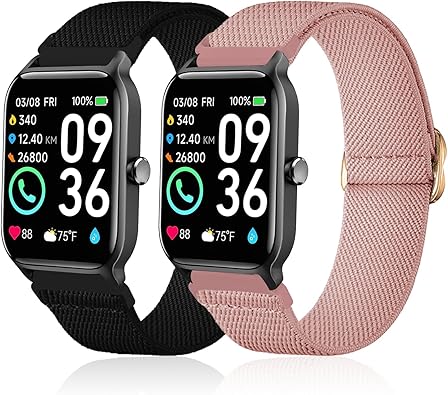Photo 1 of 2 Pack Stretchy Nylon Watch Bands Compatible with Woneligo/Fitpolo Smart Watch IDW13, Loop Soft Elastic Straps for FITVII H56/ID208Plus/Gydom/ENOMIR/Amzhero/TOOBUR/MILOUZ/Tensky IDW19 Watch