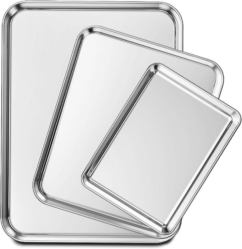 Photo 1 of Wildone Baking Sheet Set of 3, Stainless Steel Cookie Sheet Baking Sheet Pan, 9/12/16 Inch, Non Toxic & Heavy Duty & Easy Clean
