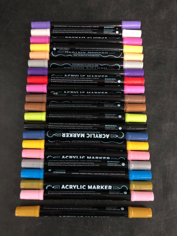 Photo 1 of Acrylic Paint Pens, 24 Colours Fine & Dot Dual Tip Paint Markers for Rock, Wood, Canvas, Calligraphy, DIY-Christmas Crafts