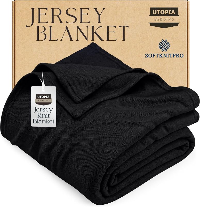 Photo 1 of Utopia Bedding Knit Blanket Full Size (90x84 Inches, Black) Soft Lightweight Jersey Breathable Sweatshirt Blanket for Bed,Couch & Sofa