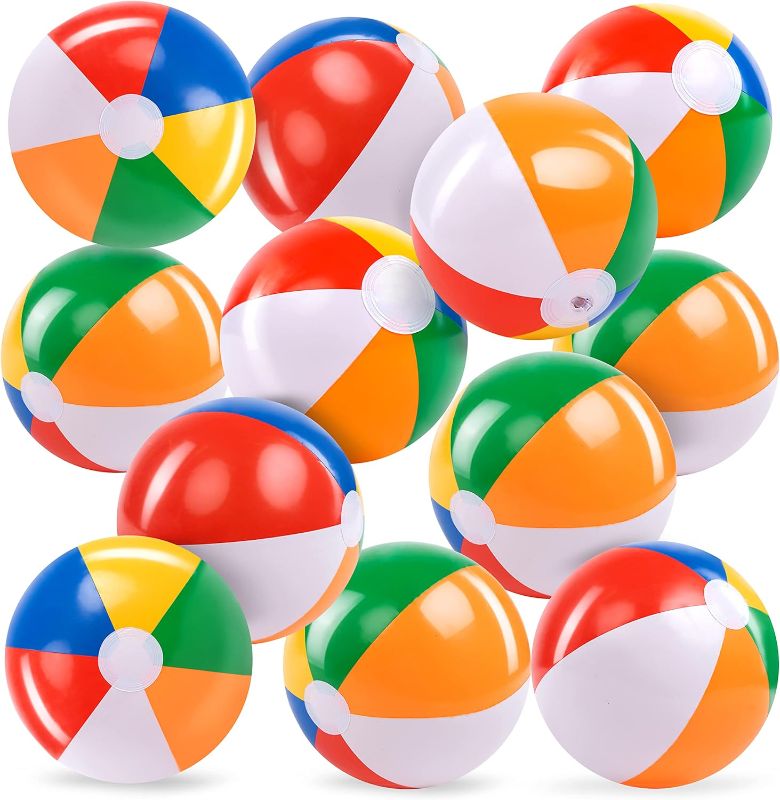 Photo 1 of JOYIN Rainbow Beach Balls(12 Pack), 12'' Inflatable Swimming Pool Toys for Summer Water Games Kids Birthday Party Supplies Combo Set Include Inflatable Beach Balls
