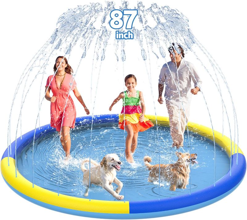 Photo 1 of 87" Non-Slip Splash Pad for Kids and Dog, Thicken Sprinkler Pool Summer Outdoor Water Toys, Extra Large Backyard Wading Pool for Children