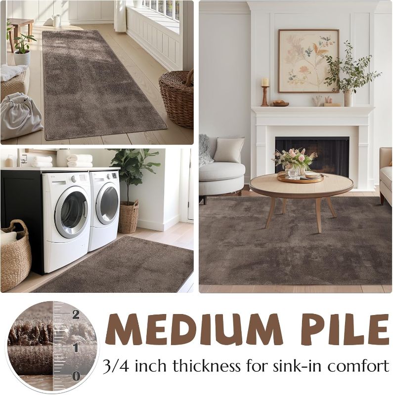 Photo 1 of Solid Plush Area Rug 3x5 Performance Shaggy Washable Rug Indoor Soft Modern Faux Wool Cozy Non Slip Carpet