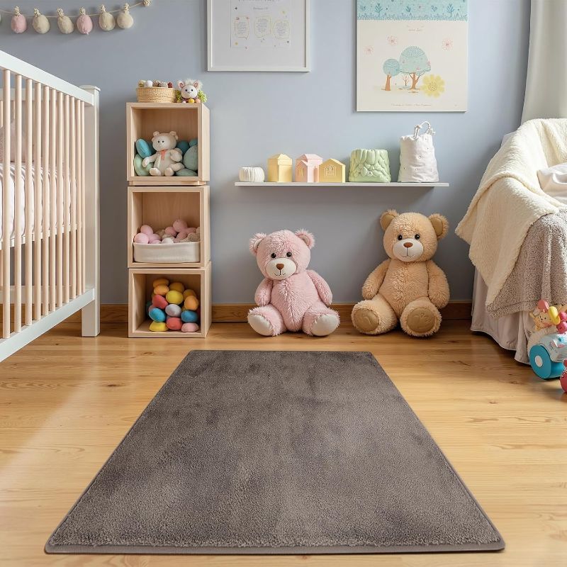 Photo 1 of Solid Plush Area Rug 3x5 Performance Shaggy Washable Rug Indoor Soft Modern Faux Wool Cozy Non Slip Carpet