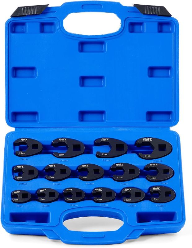 Photo 1 of Orion Motor Tech Crowfoot Wrench Set for 8 to 24 mm Flare Nuts, Crowfoot Flare Nut Tool Kit, 15 Piece Large & Small Metric Wrench Set for 3/8" and 1/2" Drives Ratchets Extenders for Nut Removal