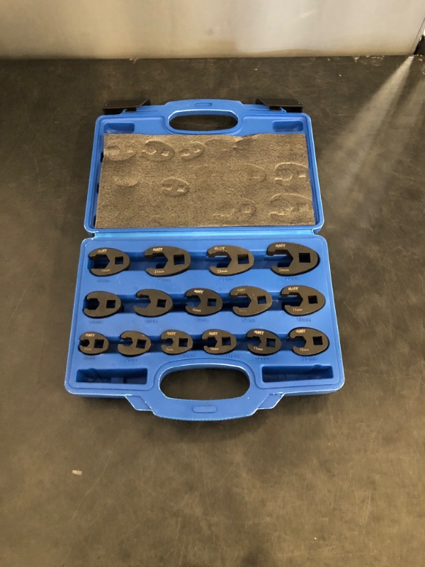 Photo 1 of Orion Motor Tech Crowfoot Wrench Set for 8 to 24 mm Flare Nuts, Crowfoot Flare Nut Tool Kit, 15 Piece Large & Small Metric Wrench Set for 3/8" and 1/2" Drives Ratchets Extenders for Nut Removal