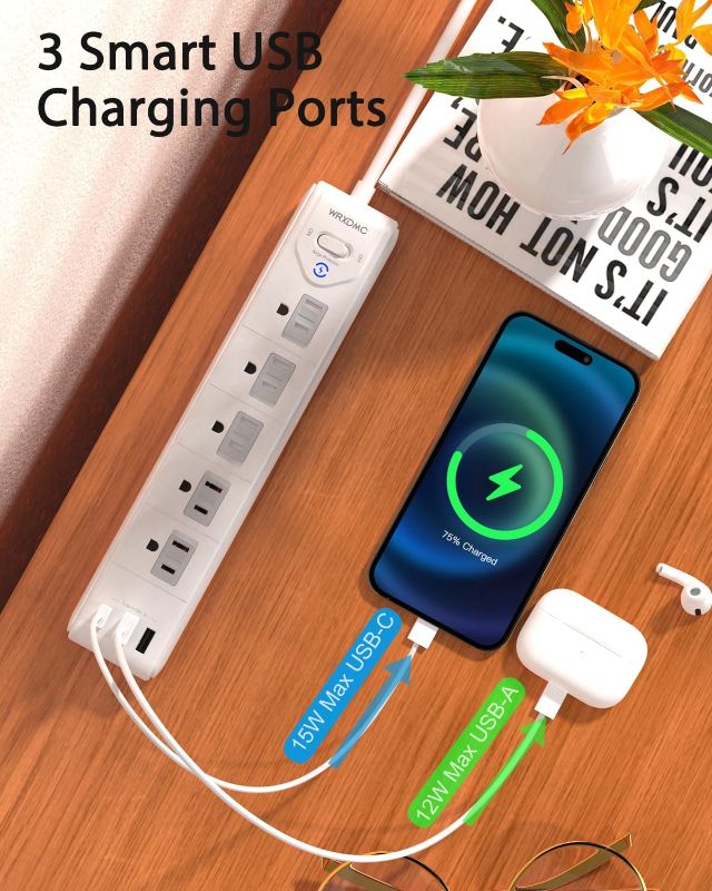 Photo 1 of 2 Prong Power Strip, WRXDMC 2 Prong to 3 Prong Outlet Adapter, 5ft Extension Cord with Polarized Plug, 