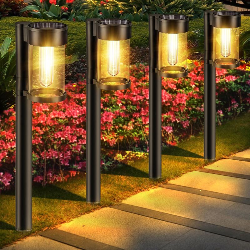 Photo 1 of Solar Pathway Lights Outdoor, 10 Pack Metal & Glass Solar Lights Outdoor Waterproof Landscape Path Lights for Outside Yard Lawn Walkway Driveway Garden Decor