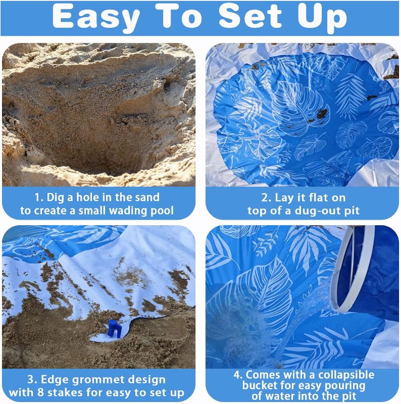 Photo 1 of  Baby Beach Pool, 2-in-1 Waterproof Beach Blanket & Kiddie Pool, 6.5 x 6.5 Feet Portable & Foldable Baby Pool for Beach w/Collapsible Water.