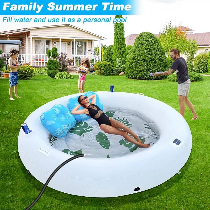 Photo 1 of Inflatable Tanning Pool Lounger Float with Lights, Solar Giant Suntan Tub Pool Float Adults, 79'' x 79'' Extra Large Sunbathing Pool Lounge Raft Round Tanning Bed for Pool, Backyard, Lake.