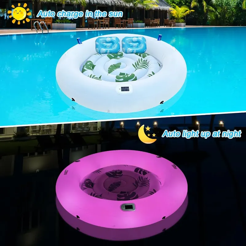 Photo 1 of Inflatable Tanning Pool Lounger Float with Lights, Solar Giant Suntan Tub Pool Float Adults, 79'' x 79'' Extra Large Sunbathing Pool Lounge Raft Round Tanning Bed for Pool, Backyard, Lake.