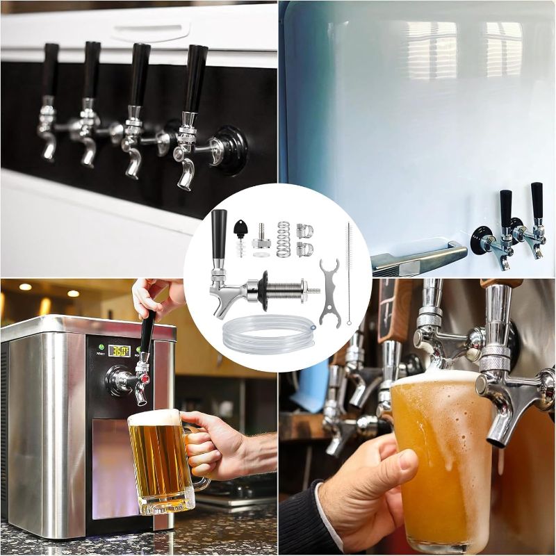 Photo 1 of Hilangsan Draft Beer Line Shank Faucet Kit 3” Beer Faucet Shank Self-Closing Beer Tap Faucet Kegerator Parts Wrench 6ft 3/16” Beer Line Tubing Barb...