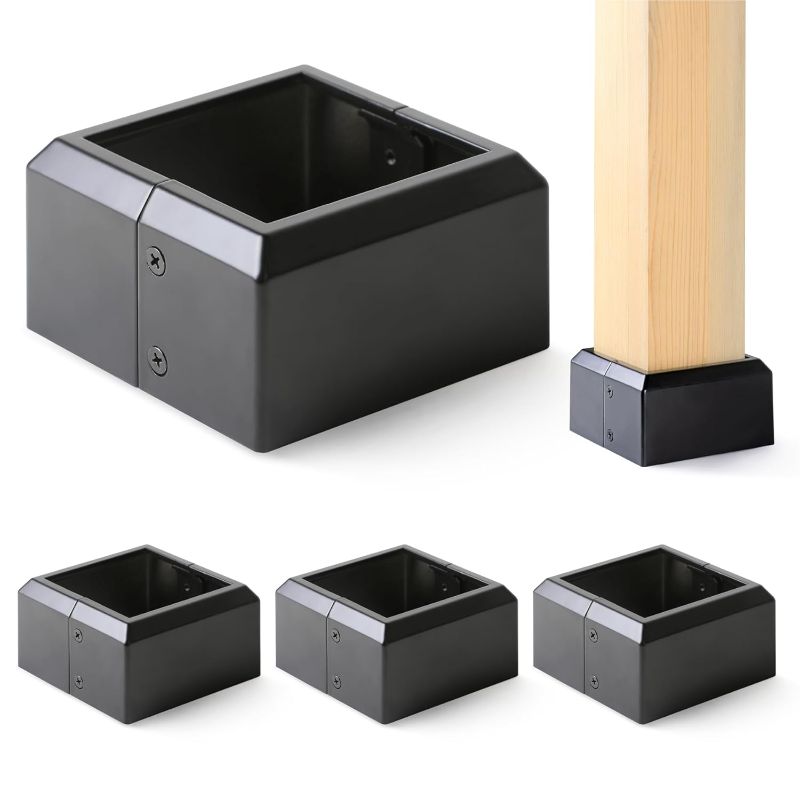Photo 1 of 4pcs 4x4 Aluminum Deck Post Base Cover Outdoor, Decorative Post Covers for Basement Black, Square Post Skirts Trim for Railing
