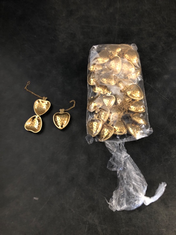 Photo 1 of 50 Pcs Tea Strainer Stainless Steel Tea Infuser Mesh Heart Shaped Tea Strainer with Extended Chain Hook Tea Interval Diffuser Tea Filters for Seasonings Cup Bottle, Gold