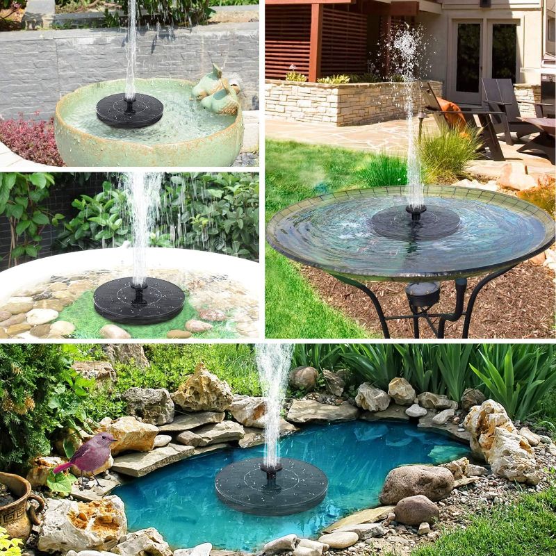 Photo 1 of Mademax 1W Solar Bird Bath Fountain Pump, Solar Fountain with 6 Nozzle, Free Standing Floating Solar Powered Water Fountain Pump for Bird Bath, Garden, Pond, Pool, Outdoor