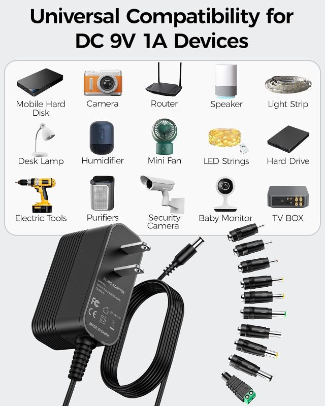 Photo 1 of Power Supply AC Adapter DC 9V Power Cord Universal Power Adapter with 10 Interchangeable Jacks