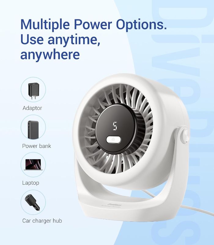 Photo 1 of Diveblues USB Desk Turbo Fan, Ultra-Quiet Mini Desk Fan, Powerful Wind, LED Display, 5 Speed, 360° Rotating Small Portable Fan for Home, Office and Outdoor Cool Tech Gadgets 