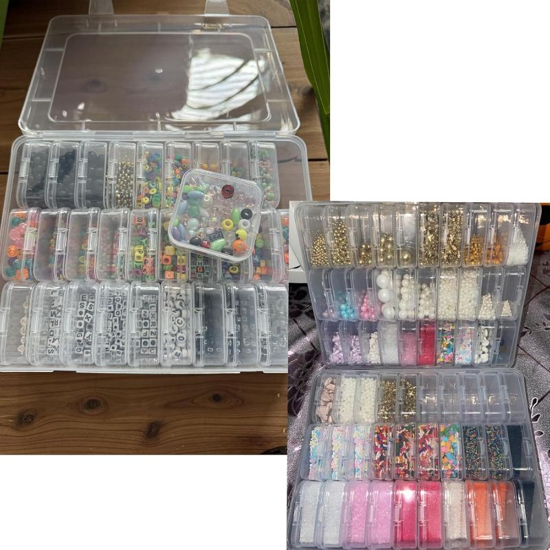 Photo 1 of 62pcs Clear Bead Organizer Boxes, Craft Storage Case,Mini Plastic Storage Boxes for Jewelry Making, Diamond Painting, Bracelet Charms, Small Parts Organization