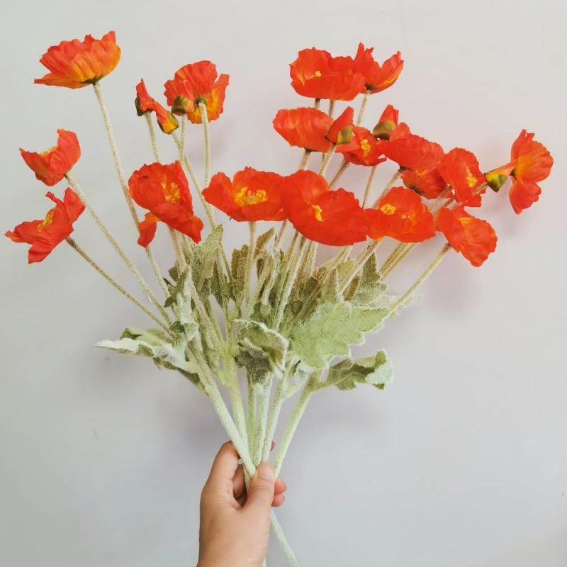 Photo 1 of Poppy Flowers Artificial Poppy Silk Flowers with Stems Ranunculus Artificial Flowers Faux Flower Stems
