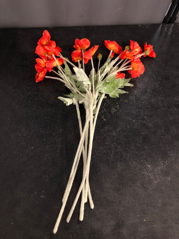 Photo 1 of Poppy Flowers Artificial Poppy Silk Flowers with Stems Ranunculus Artificial Flowers Faux Flower Stems
