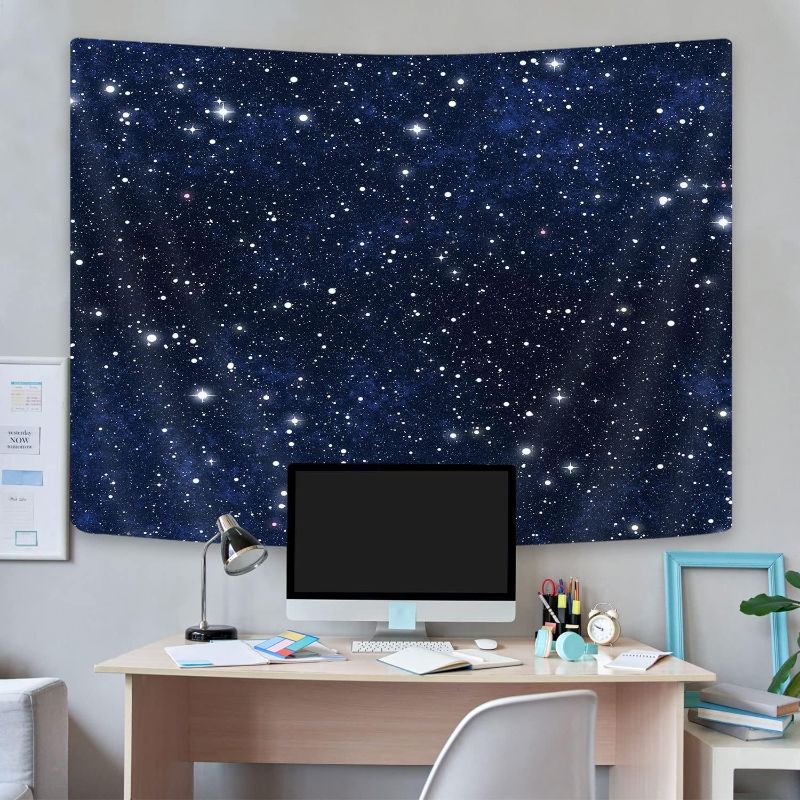 Photo 1 of Outer Space Galaxy Tapestry, Dark Blue Starry Night Sky Stars Moon Ceiling Tapestries,
