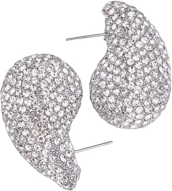 Photo 1 of Rhinestone Chunky Hoop Earrings for Women Fashion Shining Lightweight Manifesto Crystal Droplets Teardrops Dangle Earrings Wedding Valentine's Day Christmas Jewelry Gifts