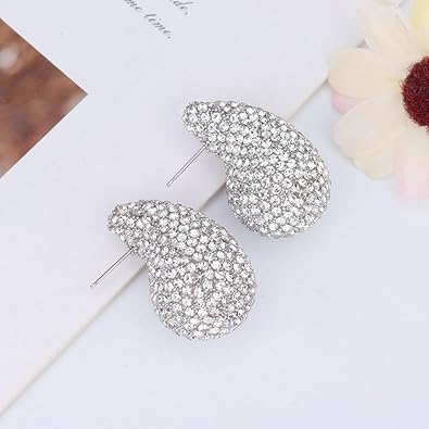 Photo 1 of Rhinestone Chunky Hoop Earrings for Women Fashion Shining Lightweight Manifesto Crystal Droplets Teardrops Dangle Earrings Wedding Valentine's Day Christmas Jewelry Gifts