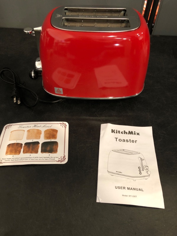 Photo 1 of Toaster 2 slice,Retro Stainless Steel Toaster with 6 Settings, 1.5 In Extra Wide Slots, Bagel/Defrost/Cancel Function, Removable Crumb Tray (Red)