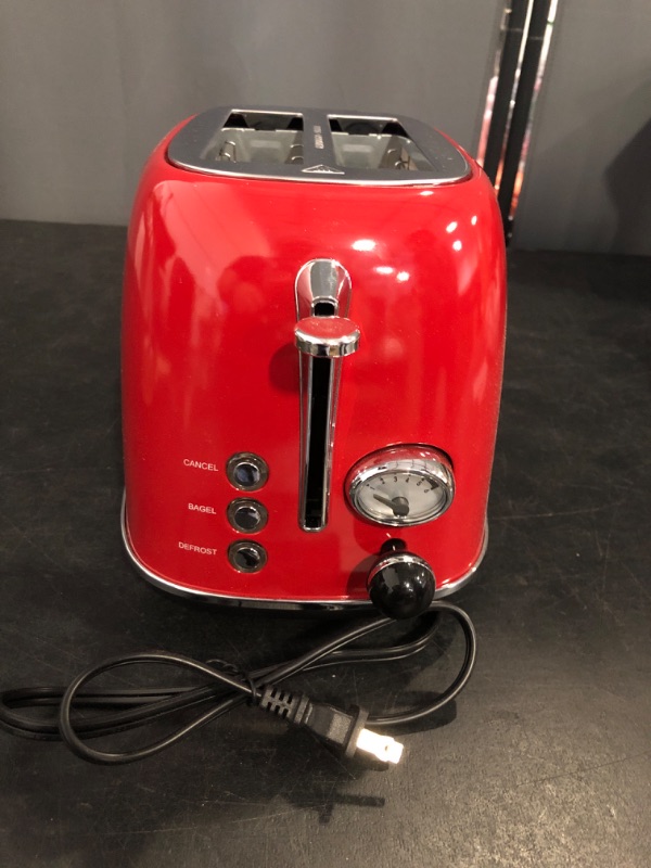 Photo 1 of Toaster 2 slice,Retro Stainless Steel Toaster with 6 Settings, 1.5 In Extra Wide Slots, Bagel/Defrost/Cancel Function, Removable Crumb Tray (Red)