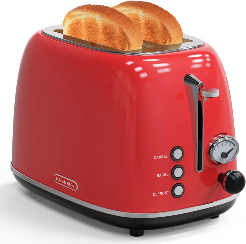 Photo 1 of Toaster 2 slice,Retro Stainless Steel Toaster with 6 Settings, 1.5 In Extra Wide Slots, Bagel/Defrost/Cancel Function, Removable Crumb Tray (Red)