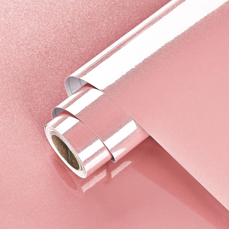 Photo 1 of Wallercity Glossy Pink Contact Paper for Countertops Shiny Pink Peel and Stick Wallpaper Self Adhesive Glitter Contact Paper for Cabinets and Drawers Vinyl Film Decorative Wall Stickers 15.8''x118'